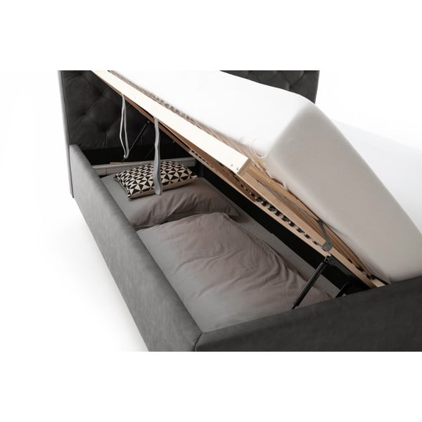 Pat matrimonial gri închis tapițat cu spațiu de depozitare cu somieră 180x200 cm San Remo – Meise Möbel-image-1