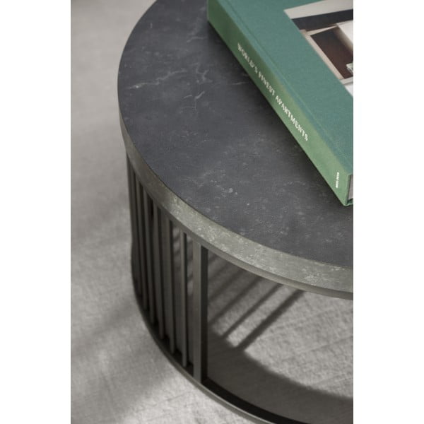 Măsuță de cafea neagră rotundă cu blat cu aspect de marmură ø 65 cm Strington – Actona-image-3