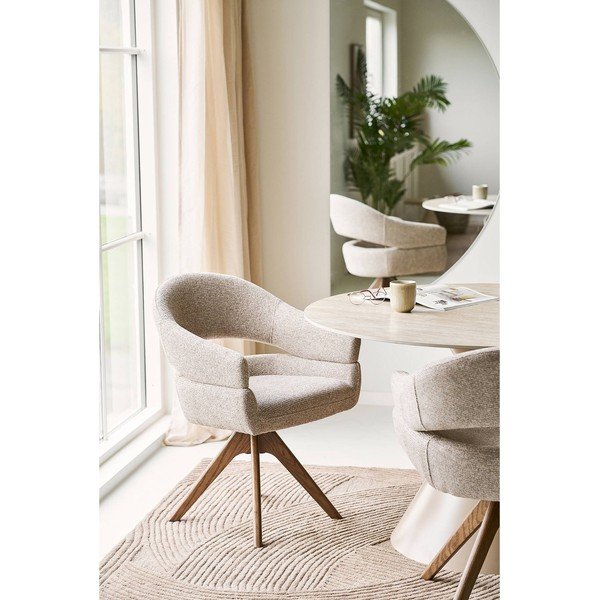 Scaun de living bej cu cotiere tapițat Dover – House Nordic-image-1