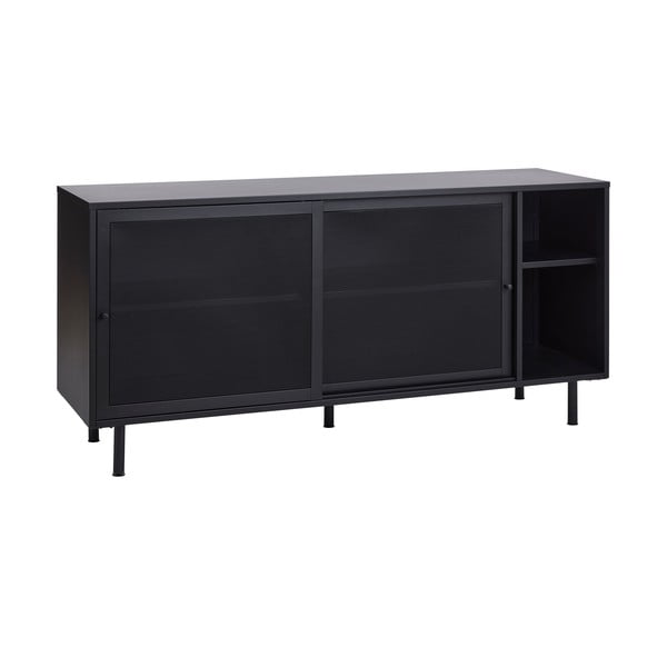 Comodă neagră din metal cu ușă glisantă 160x75x46 cm Veep – Unique Furniture-image-4
