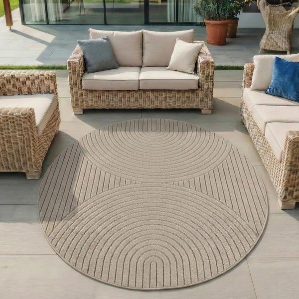 Covor pentru exterior și interior bej rotund ø 120 cm Nova – Ayyildiz Carpets-image-1