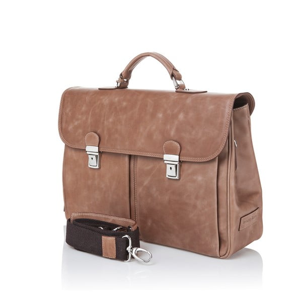 Servietă din piele pentru bărbați Ferruccio Laconi Brief, maro coniac-image-1