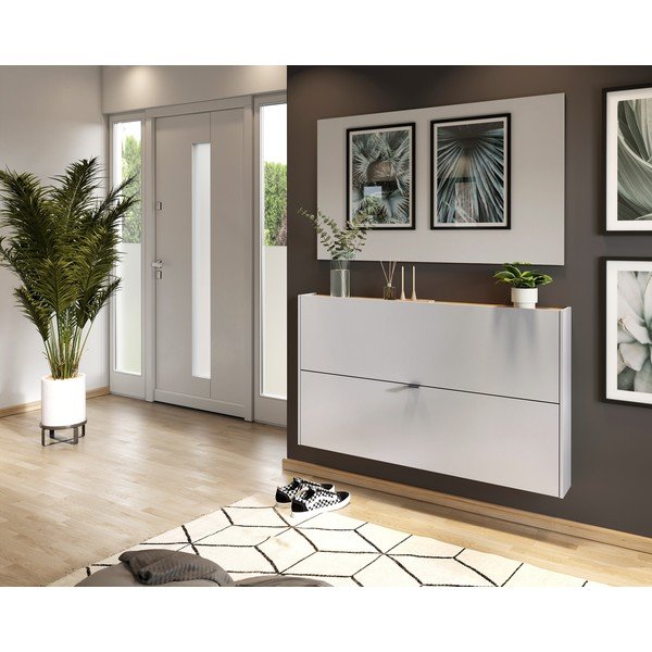 Pantofar crem cu deschidere înclinată/suspendat cu aspect de lemn de stejar 140x83x18 cm Ameca – Germania-image-1