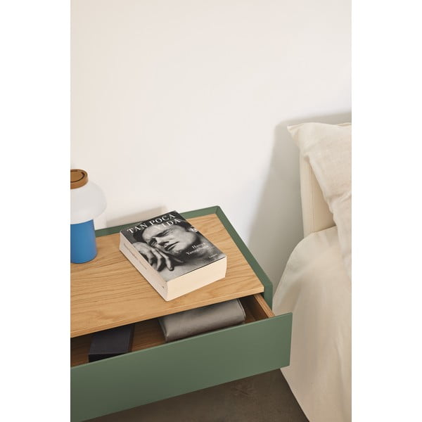 Noptieră verde suspendată cu blat cu aspect de lemn de stejar Arista – Teulat-image-2