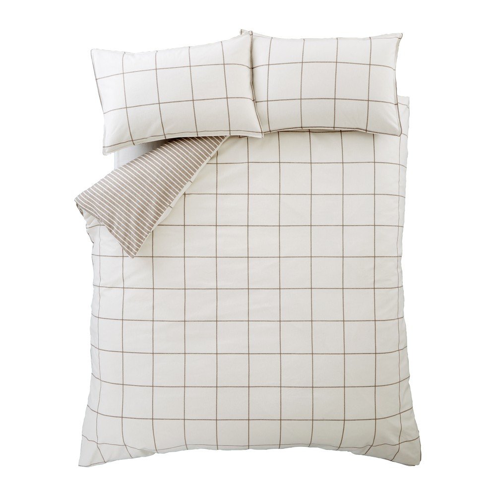 Lenjerie de pat crem/taupe din flanela pentru pat dublu 200x200 cm Brushed Regal Check – Bianca