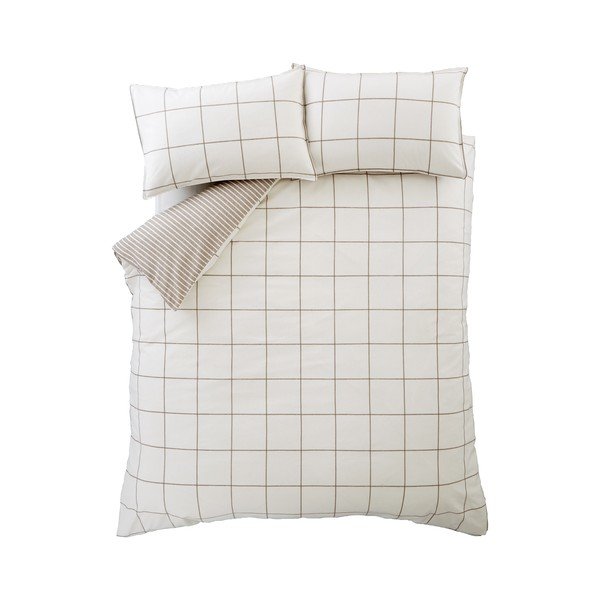 Lenjerie de pat crem/taupe din flanelă pentru pat de o persoană 135x200 cm Brushed Regal Check – Bianca