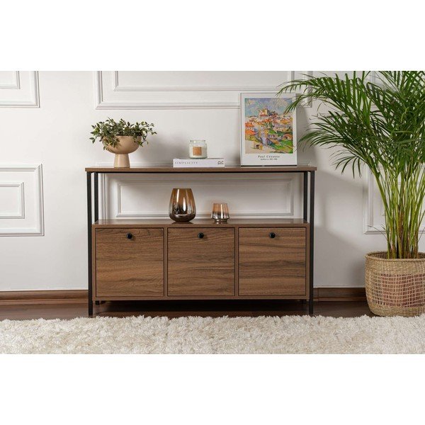 Masă consolă în culoare naturală închisă cu aspect de lemn de nuc 29,5x120 cm Solace – Kalune Design-image-4