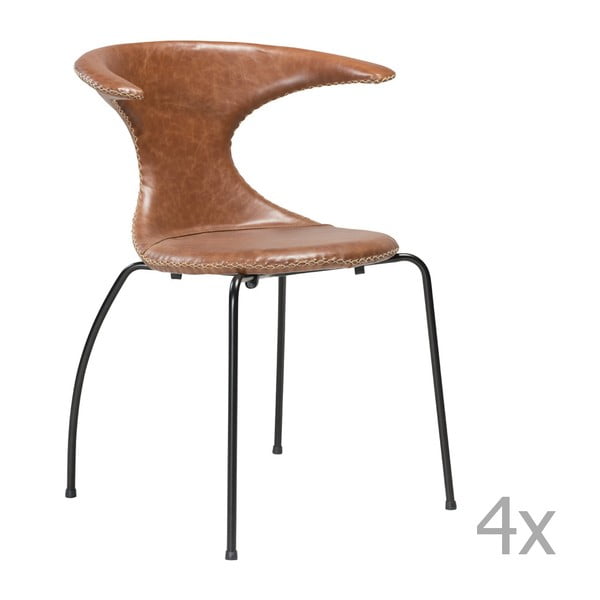 Set 4 scaune din piele cu bază metalică neagră DAN-FORM Flair, maro