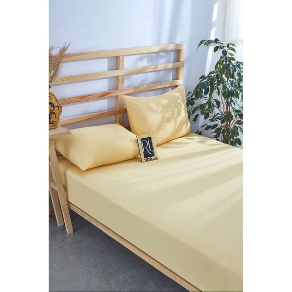 Set cearșaf și față de pernă galben din bumbac cu elastic 180x200 cm – Mila Home
