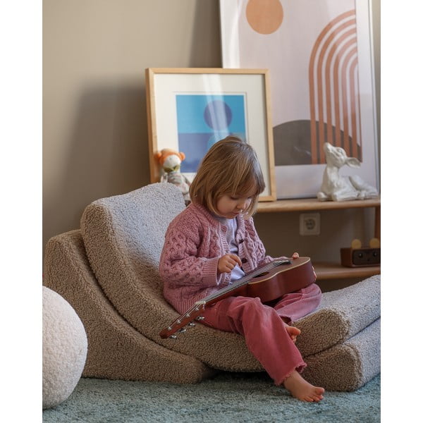 Fotoliu de copii maro deschis cu tapițerie din țesătură bouclé Moon – Wigiwama-image-3