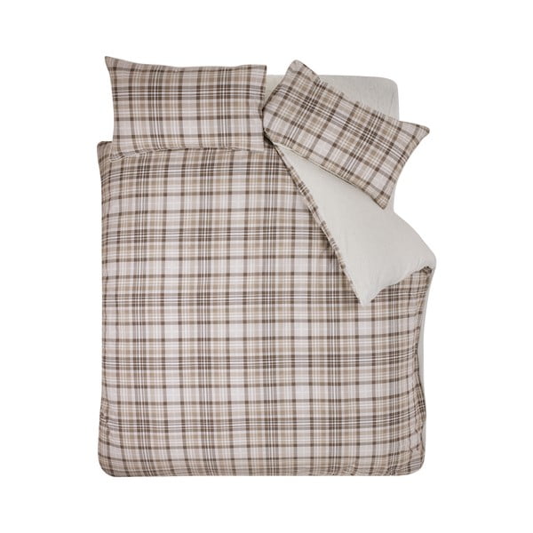Lenjerie de pat maro din sherpa pentru pat dublu, extinsă 230x220 cm Cosy Sherpa Check – Catherine Lansfield