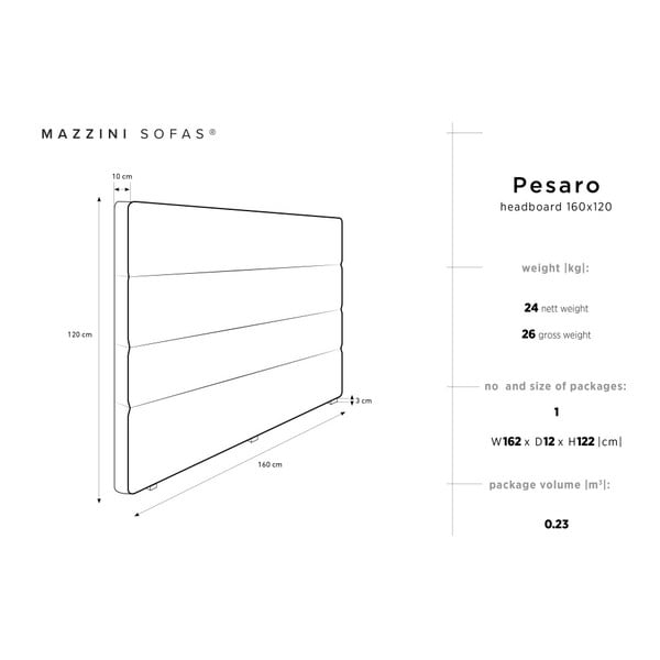 Tăblie de pat Mazzini Sofas Pesaro, 160 x 120 cm, gri deschis-image-4