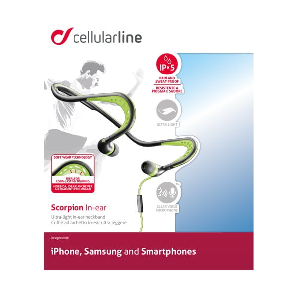 Căști sport ergonomice CellularLine Scorpion, negru-verde -image-1