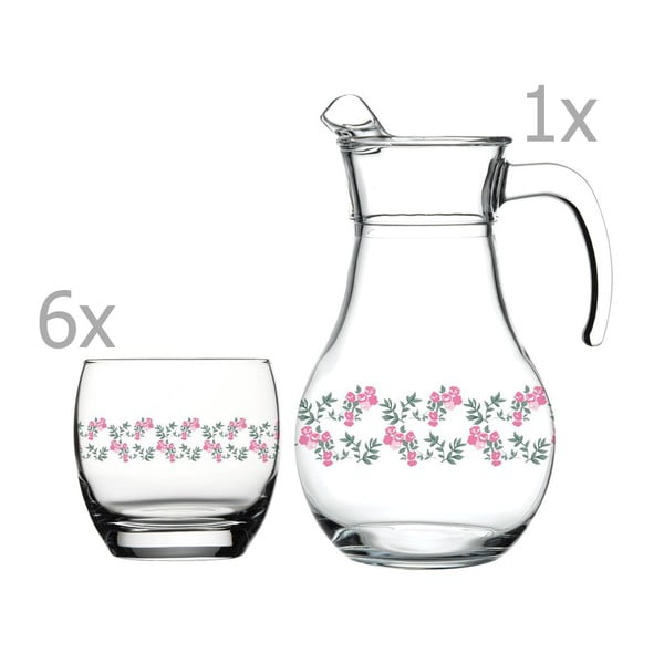 Set carafă sticlă și 6 pahare Paşabahçe Rosie