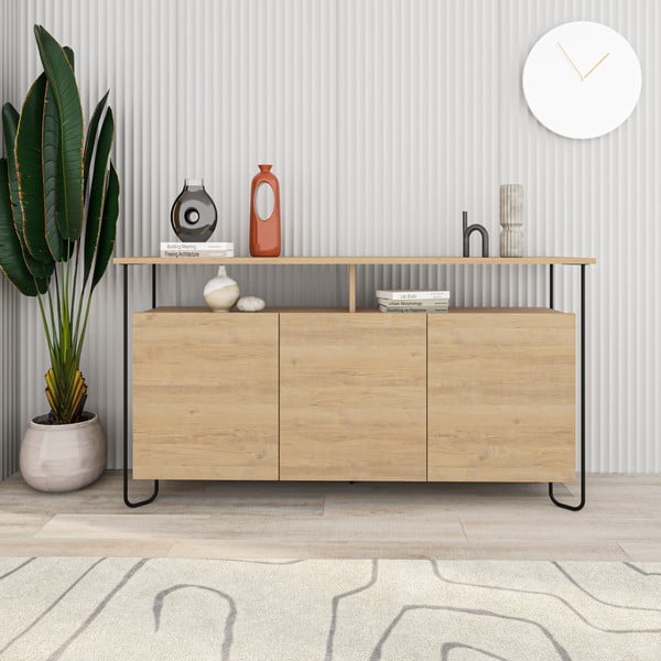 Comodă în culoare naturală joasă cu aspect de lemn de stejar 130x80 cm Dilly – Marckeric-image-1