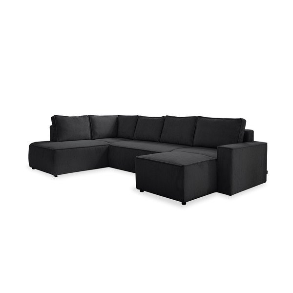 Colțar gri antracit extensibil cu tapițerie din catifea reiată  (cu colț pe partea stângă /în formă de "U") Brave Dave – Miuform