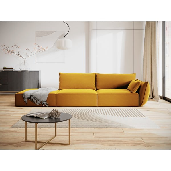 Canapea galben-muștar cu tapițerie din catifea, cu colț pe partea dreaptă 264 cm Vanda – Mazzini Sofas-image-1