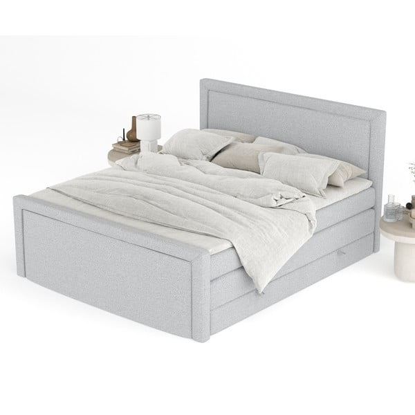Pat boxspring gri deschis cu spațiu de depozitare 200x200 cm Lavenda – Maison de Rêve-image-4