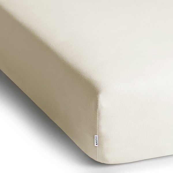 Cearceaf alb-crem din jerseu cu elastic 160x200 cm Amber – Restilo-image-2