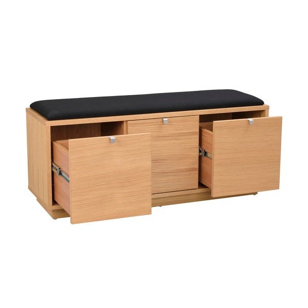 Pantofar negru/în culoare naturală cu bancă cu aspect de lemn de stejar Confetti – Rowico-image-2