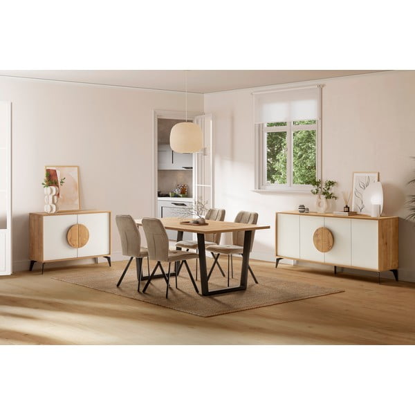 Comodă albă/în culoare naturală joasă cu aspect de lemn de stejar 110x82 cm Vae – Marckeric-image-1