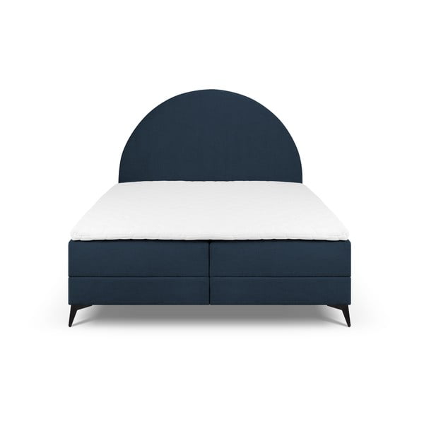 Pat boxspring 160x200 cm albastru închis cu spațiu de depozitare Sunrise – Cosmopolitan Design-image-2