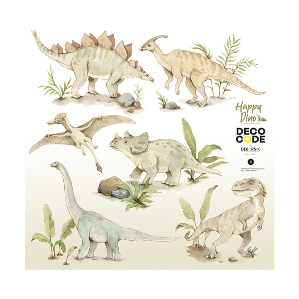 Set autocolante de perete pentru copii cu motive de dinozauri Dekornik Happy Dinozaur, 100 x 100 cm