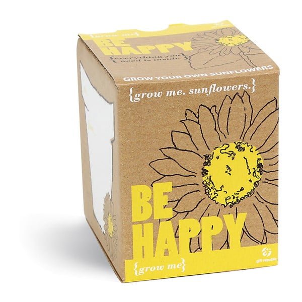 Set grădinărit Gift Republic Be Happy cu semințe de floarea-soarelui