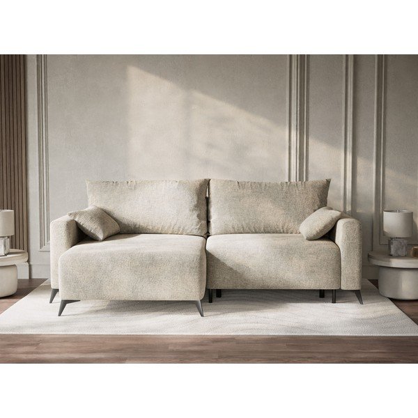 Colțar bej extensibil/cu spațiu de depozitare cu tapițerie din chenille (cu colț pe partea stângă/cu șezlong) Leon – Maison de Rêve-image-1