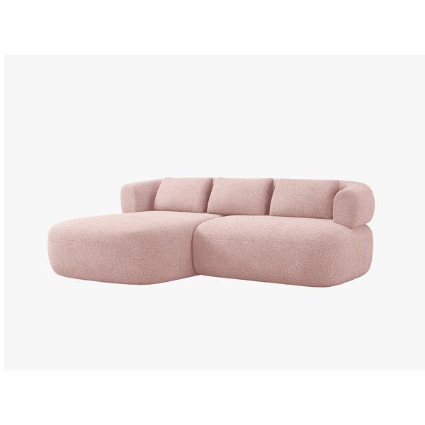 Colțar roz deschis cu tapițerie din țesătură bouclé (cu colț pe partea stângă/cu șezlong) Jenny – Micadoni 