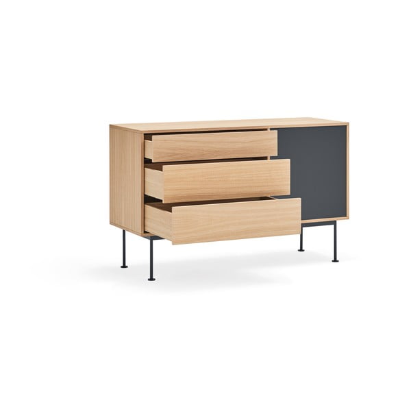 Comodă cu aspect de lemn de stejar Teulat Yoko, lățime 128 cm, gri antracit-image-3