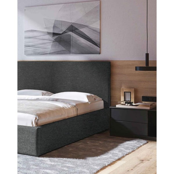 Pat matrimonial gri antracit tapițat cu spațiu de depozitare cu somieră 180x200 cm Bufo – MESONICA-image-4