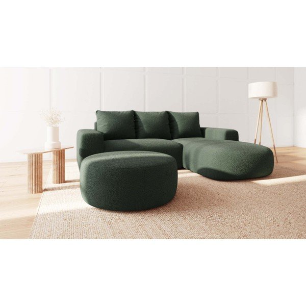 Taburet verde cu tapițerie din stofă bouclé Feiro – MESONICA-image-1