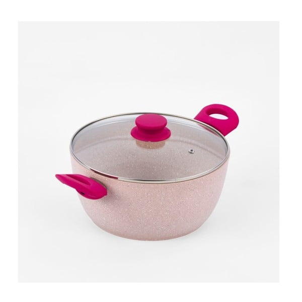 Oală cu 2 mânere roz Bisetti Stonerose, 24 cm