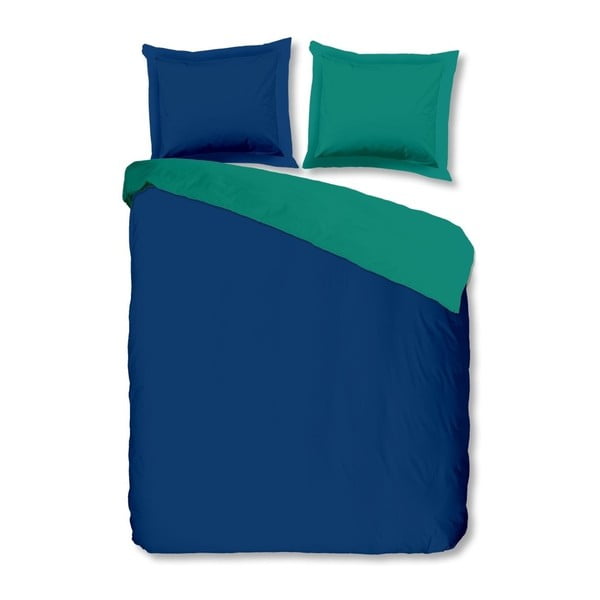 Lenjerie de pat din bumbac Uni, 240 x 200 cm, albastru-verde