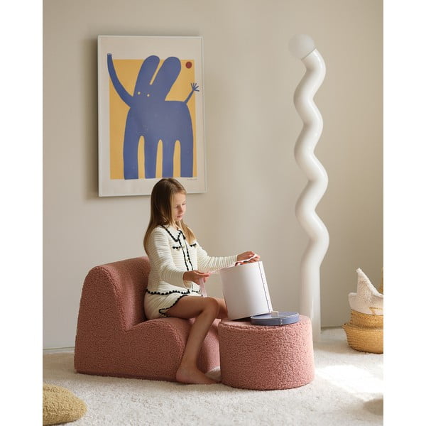 Puf de copii roz cu tapițerie din țesătură bouclé – Wigiwama-image-3