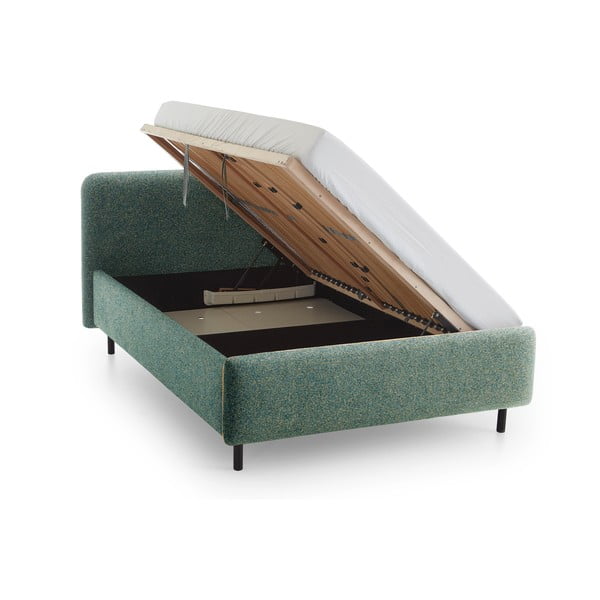 Pat matrimonial verde închis tapițat cu spațiu de depozitare cu somieră 160x200 cm Primo – Meise Möbel-image-3