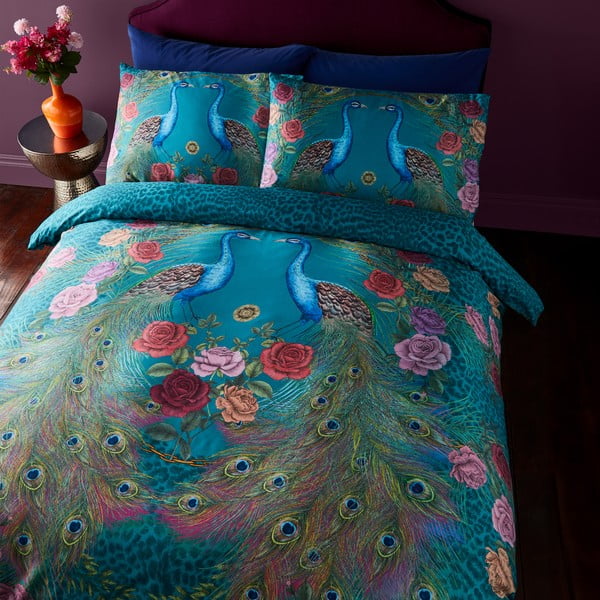 Lenjerie de pat albastru-verde din bumbac satinat pentru pat de o persoană 135x200 cm Xanadu Peacock – Matthew Williamson-image-4