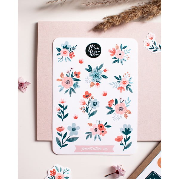 Foaie de autocolante din vinil Printintin, 10,5 cm x 14,5 cm, flori-image-1