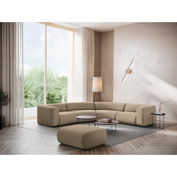 Colțar bej cu tapițerie din catifea Ekahi – Makamii-image-1