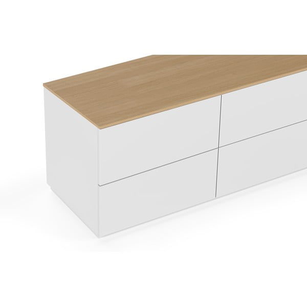Comodă albă cu sertare și blat cu aspect de lemn de stejar TemaHome Join, 120x54 cm-image-1