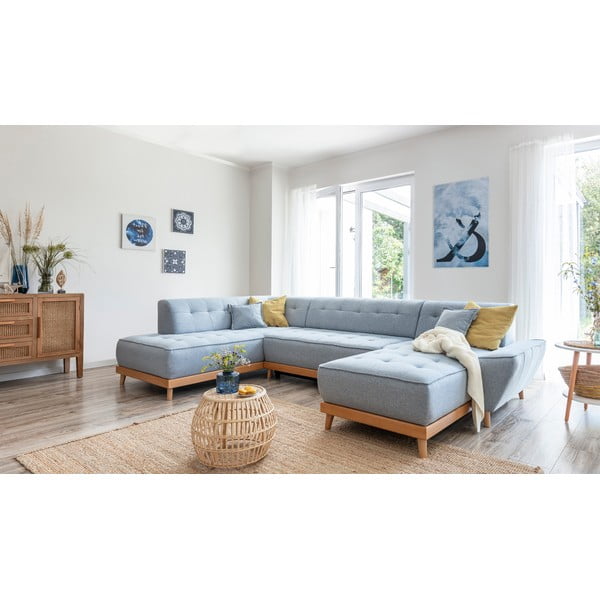 Canapea extensibilă în formă de "U" cu șezlong pe partea stângă Miuform Dazzling Daisy, albastru deschis-image-4