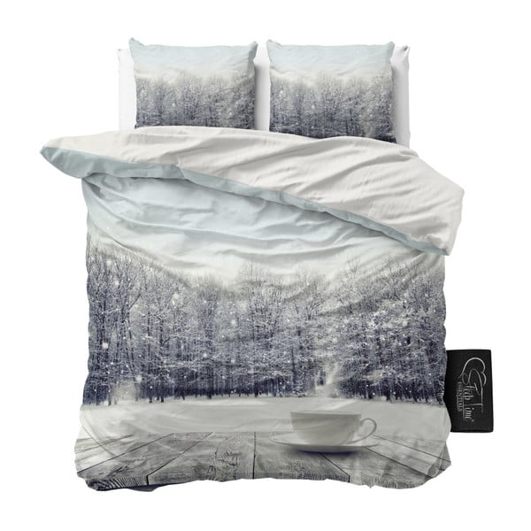 Lenjerie de pat din micropercal Sleeptime Winter Coffee, 200 x 220 cm