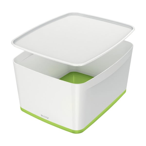 Cutie de depozitare din plastic alb-verde cu capac MyBox - Leitz
