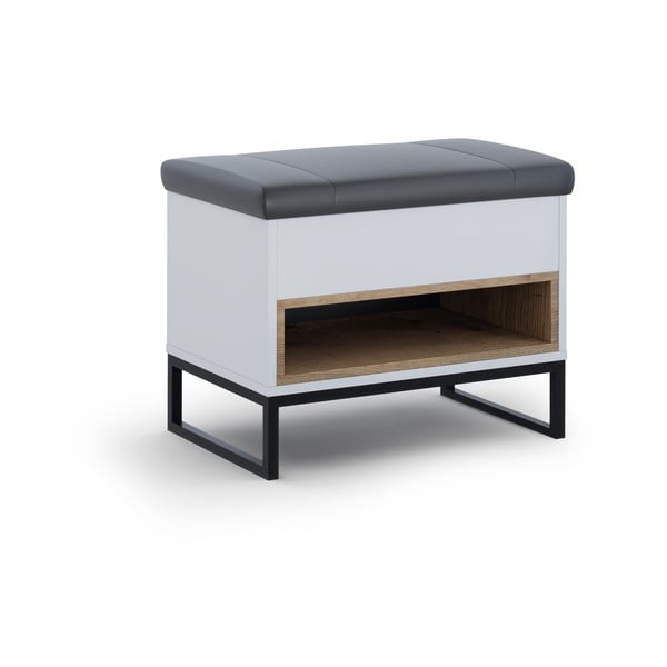 Dulap de pantofi alb cu bancă Olis - Cosmopolitan Design-image-1