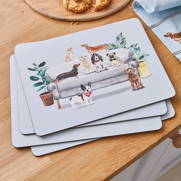 Set de 4 suporturi farfurii din plută 21.5x29 cm Curious Dogs - Cooksmart ®-image-1