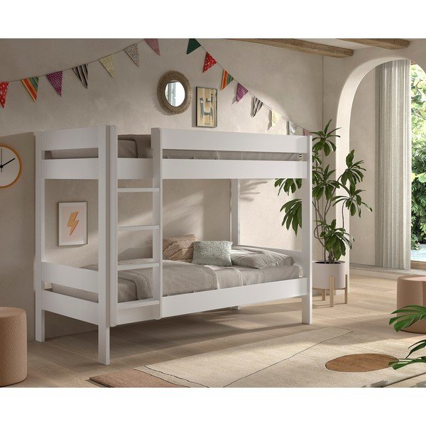 Pat pentru copii  alb supraetajat cu somieră 90x200 cm Primo – Vipack-image-1