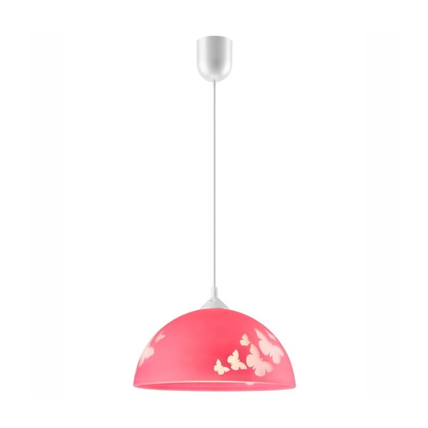 Lustră pentru copii roz cu abajur din sticlă ø 30 cm Mariposa – LAMKUR