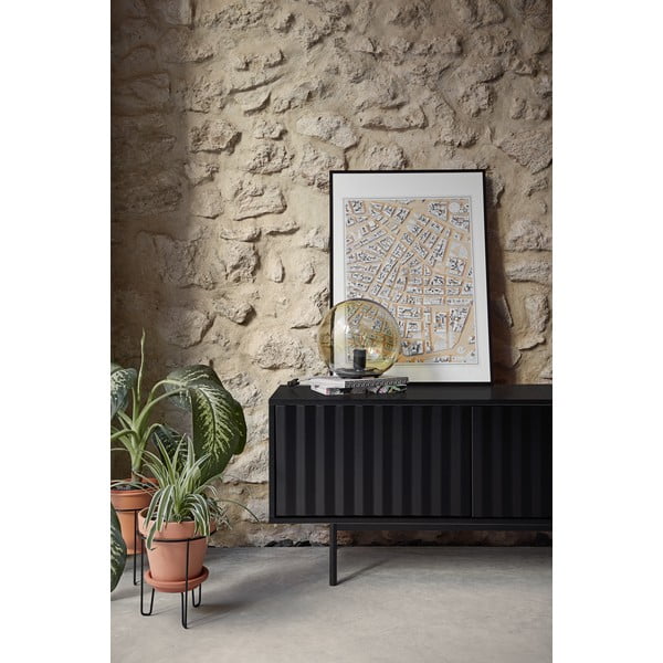 Comodă TV neagră/în culoare naturală cu aspect de lemn de stejar 180x52 cm Sierra – Teulat-image-1