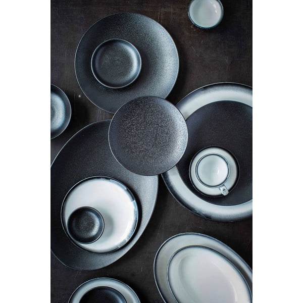 Farfurie ovală din ceramică Maxwell & Williams Caviar, 35 x 25 cm, alb - negru-image-1